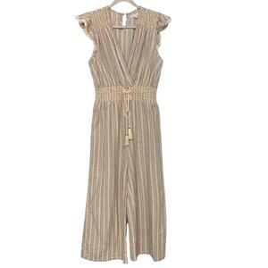 Moon River Striped Cropped Lace Up Jumpsuit Women's Size Large